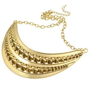 New Gold Tone Rock Cone Studded Metal Bib Necklace
